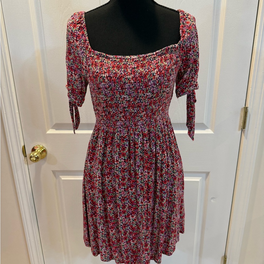 American Eagle Outfitters Pink Floral Smocked Mini Dress - Picture 1 of 6